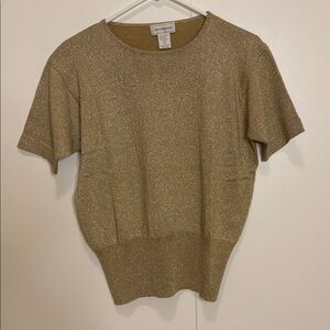 Jacobsons Gold Metallic Knit Top • Merino Wool Blend • Size M